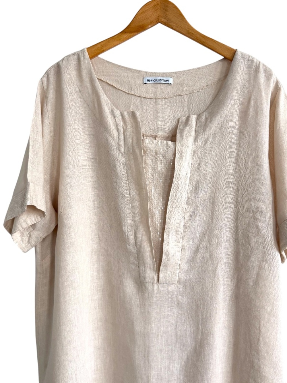 New Collection 100% Linen Natural Flax Shift Dress One Size Sequins Oversized